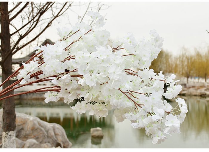 white color synthetic 4 branches cherry blossom